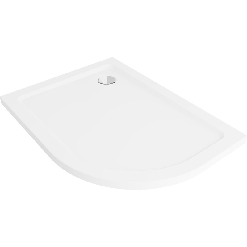 Mexen Flat slim left semi-circular shower tray 90 x 80 cm, white, chrome siphon - 41108090L