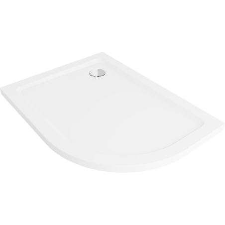 Mexen Flat slim left semi-circular shower tray 90 x 80 cm, white, chrome siphon - 41108090L