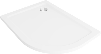 Mexen Flat semi-circular slim shower tray left 90 x 80 cm, white, chrome siphon - 41108090L