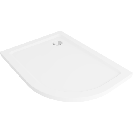 Mexen Flat semi-circular slim left shower tray 120 x 80 cm, white, chrome siphon - 41108012L