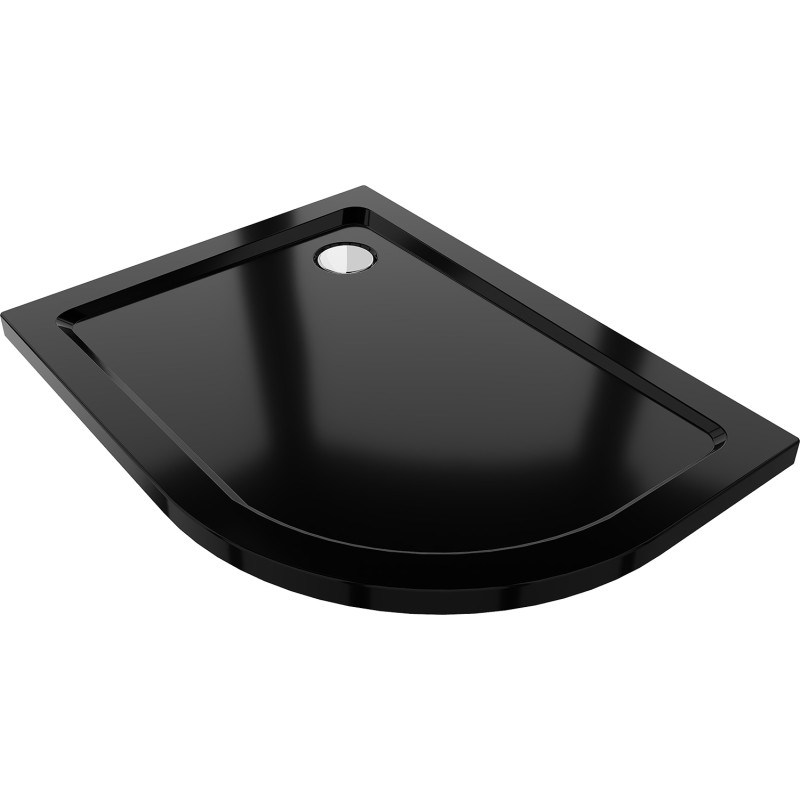 Mexen Flat slim semicircular shower tray left 90 x 80 cm, black, chromed siphon - 41708090L