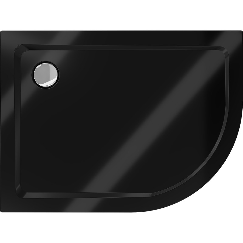 Mexen Flat semi-circular slim left shower tray 100 x 80 cm, black, chrome siphon - 41708010L