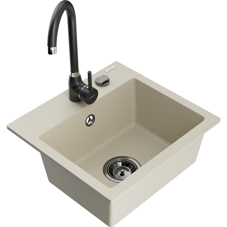 Mexen Milo 1-bowl granite sink with Telma kitchen faucet, beige - 6505-69-670200-70