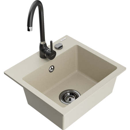 Mexen Milo 1-bowl granite sink with Telma kitchen tap, beige - 6505-69-670200-70