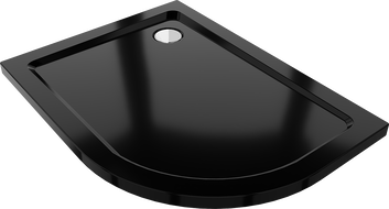 Mexen Flat slim left semicircular shower tray 100 x 90 cm, black, chrome siphon - 41709010L