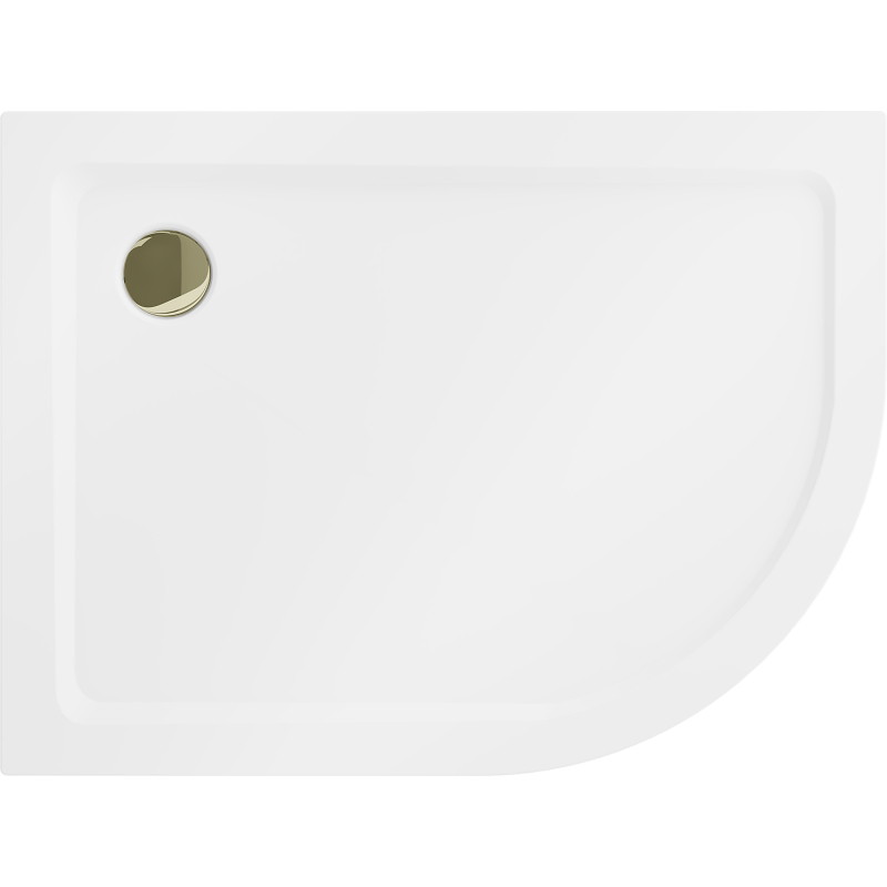 Mexen Flat slim left semicircular shower tray 90 x 80 cm, white, gold siphon - 41108090L-G