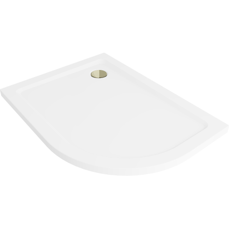 Mexen Flat slim semi-circular shower tray left 120 x 90 cm, white, gold siphon - 41109012L-G