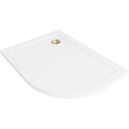 Mexen Flat slim semicircular shower tray left 120 x 90 cm, white, gold siphon - 41109012L-G