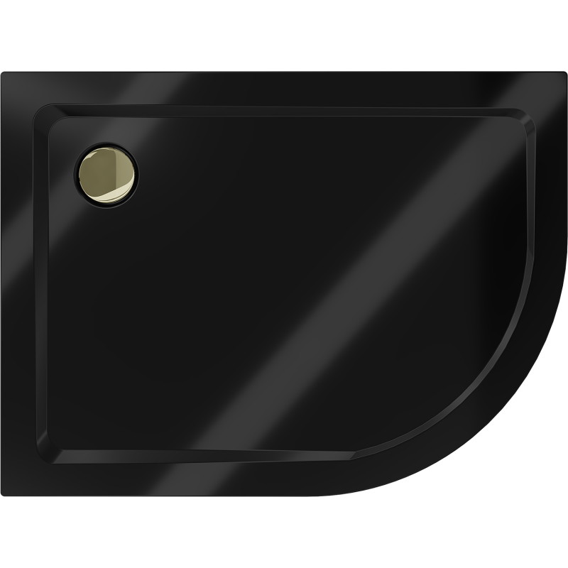 Mexen Flat half-round slim shower tray left 90 x 80 cm, black, gold siphon - 41708090L-G