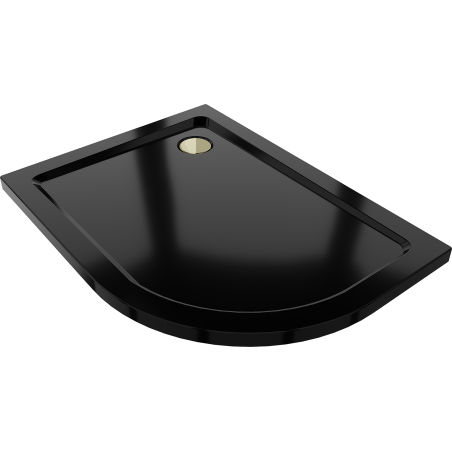 Mexen Flat semi-circular shower tray slim left 100 x 80 cm, black, gold siphon - 41708010L-G