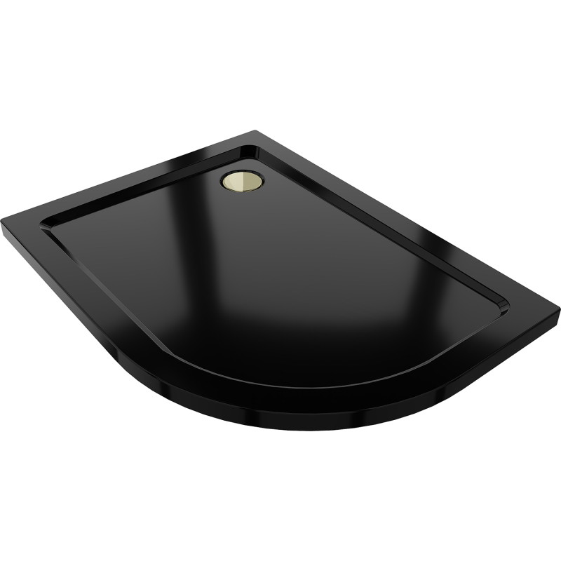 Mexen Flat half-round shower tray slim left 120 x 80 cm, black, gold siphon - 41708012L-G