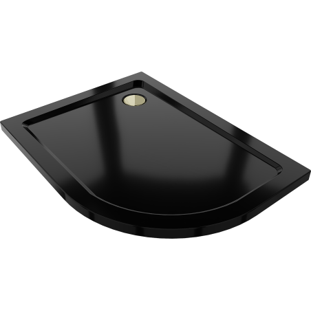 Mexen Flat semi-circular slim left shower tray 100 x 90 cm, black, golden siphon - 41709010L-G