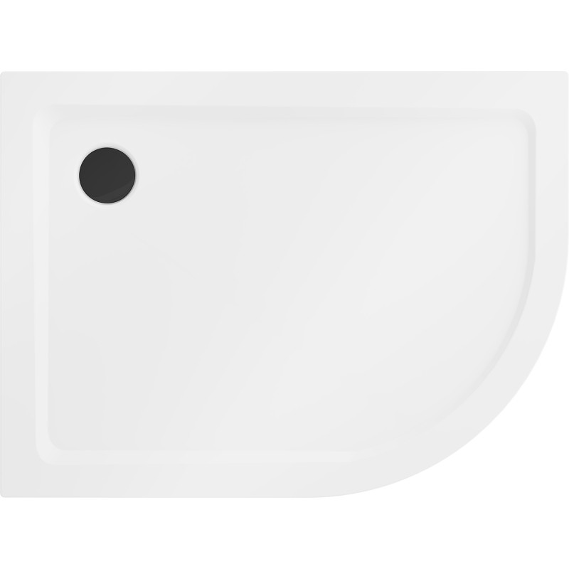 Mexen Flat slim left semi-circular shower tray 100 x 80 cm, white, black siphon - 41108010L-B