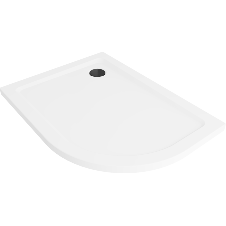 Mexen Flat semi-circular slim left shower tray 120 x 80 cm, white, black siphon - 41108012L-B