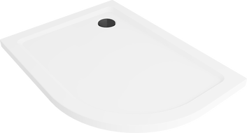 Mexen Flat semicircular slim left shower tray 100 x 90 cm, white, black siphon - 41109010L-B