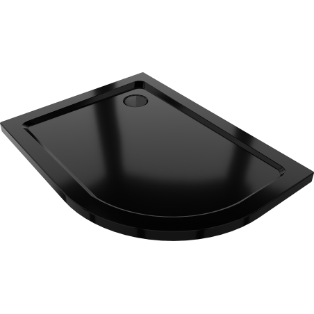 Mexen Flat semi-circular slim shower tray left 90 x 80 cm, black, black siphon - 41708090L-B