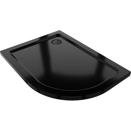 Mexen Flat semicircular slim shower tray left 90 x 80 cm, black, black siphon - 41708090L-B