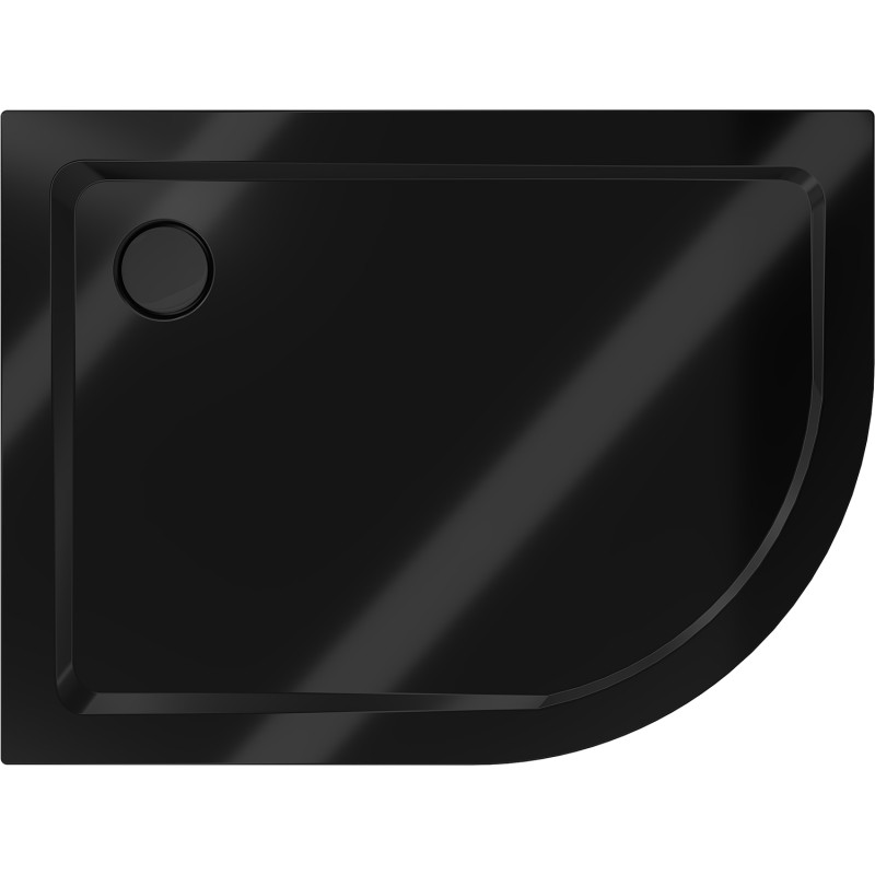 Mexen Flat semi-circular slim shower tray left 90 x 80 cm, black, black siphon - 41708090L-B