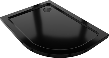 Mexen Flat slim left semicircular shower tray 120 x 90 cm, black, black siphon - 41709012L-B