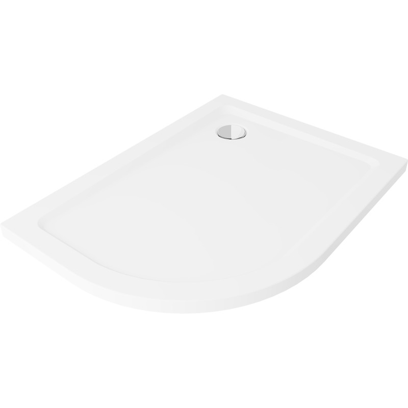 Mexen Flat semi-circular slim right shower tray 90 x 80 cm, white, chrome drain - 41108090P