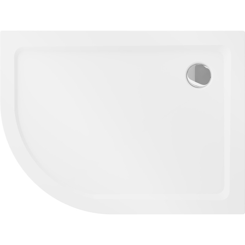 Mexen Flat semi-circular slim shower tray right 100 x 80 cm, white, chrome siphon - 41108010P