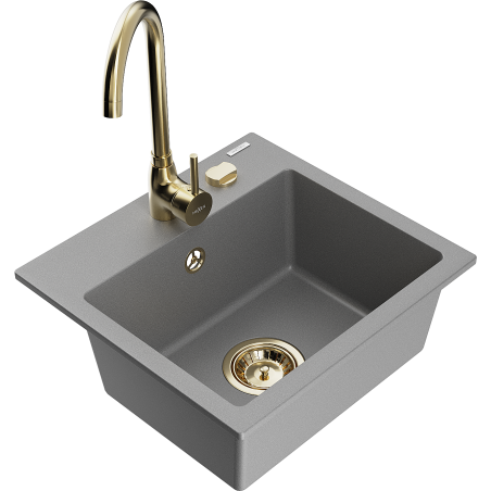 Mexen Milo 1-bowl granite sink with Telma kitchen tap, grey - 6505-71-670200-50