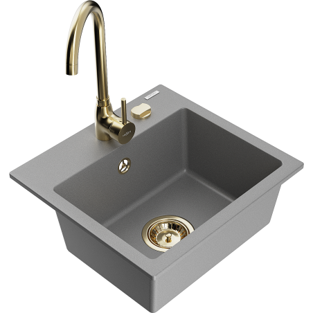 Mexen Milo 1-compartment granite sink with a kitchen mixer tap Telma, Grey - 6505-71-670200-50