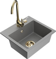 Mexen Milo granite kitchen sink 1-bowl with Telma kitchen faucet, gray - 6505-71-670200-50
