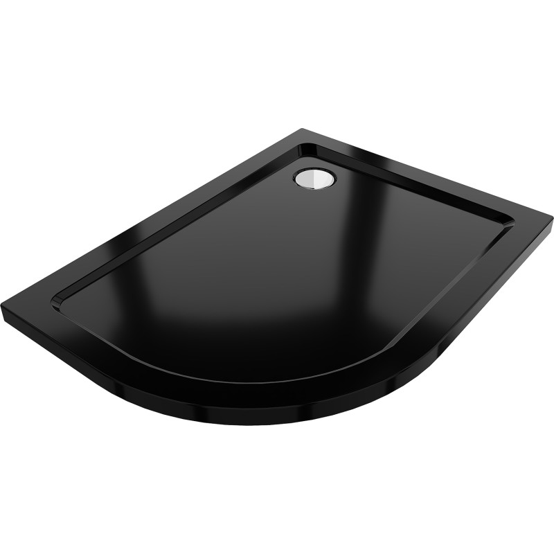Mexen Flat semi-circular slim shower tray right 120 x 80 cm, black, chrome siphon - 41708012P