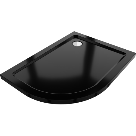 Mexen Flat semi-circular slim right shower tray 90 x 80 cm, black, chrome siphon - 41708090P