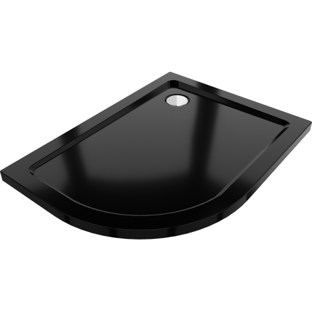 Mexen Flat semicircular slim shower tray right 100 x 80 cm, black, chrome siphon - 41708010P