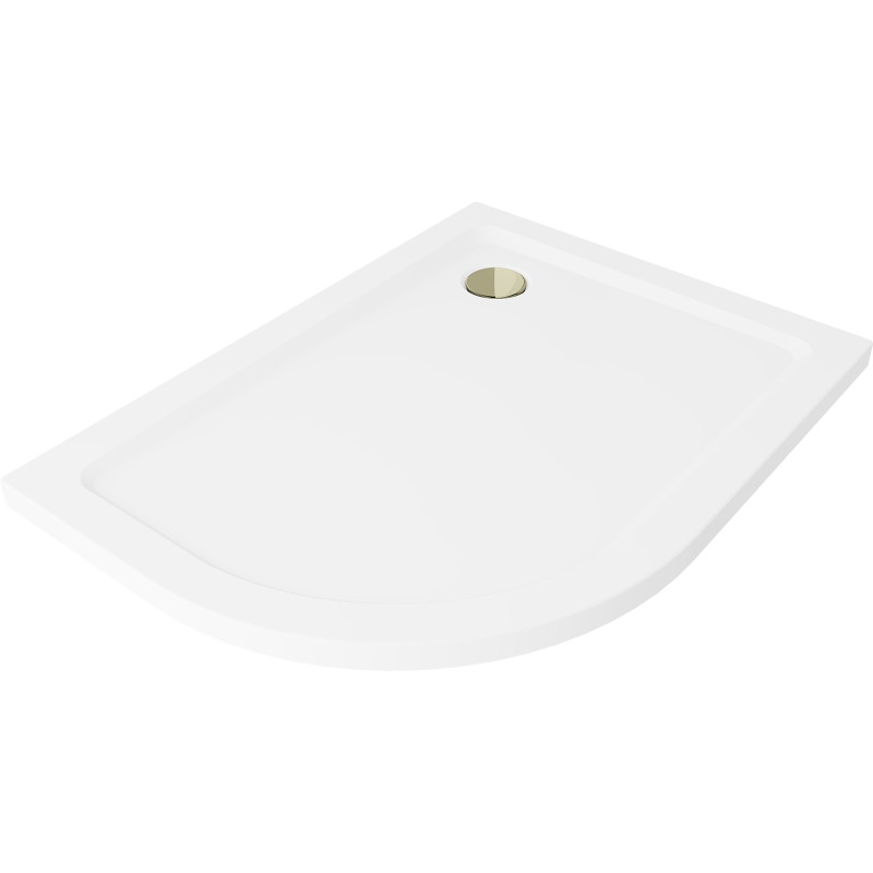 Mexen Flat slim semicircular shower tray right 90 x 80 cm, white, golden siphon - 41108090P-G