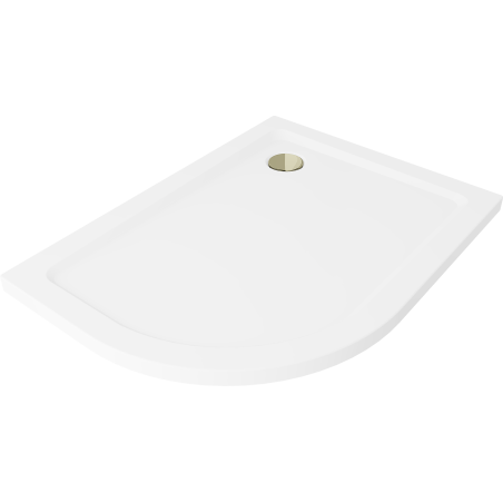 Mexen Flat slim semicircular shower tray right 90 x 80 cm, white, golden siphon - 41108090P-G