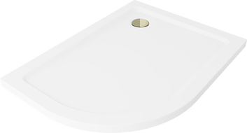 Mexen Flat semi-circular slim right shower tray 90 x 80 cm, white, gold siphon - 41108090P-G