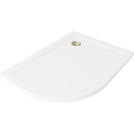 Mexen Flat semi-circular slim shower tray right 120 x 80 cm, white, gold siphon - 41108012P-G