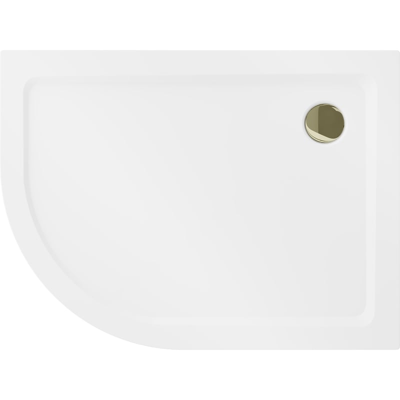 Mexen Flat semi-circular slim shower tray right 120 x 80 cm, white, gold siphon - 41108012P-G