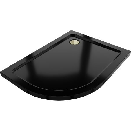 Mexen Flat semi-circular shower tray slim right 120 x 80 cm, black, gold siphon - 41708012P-G