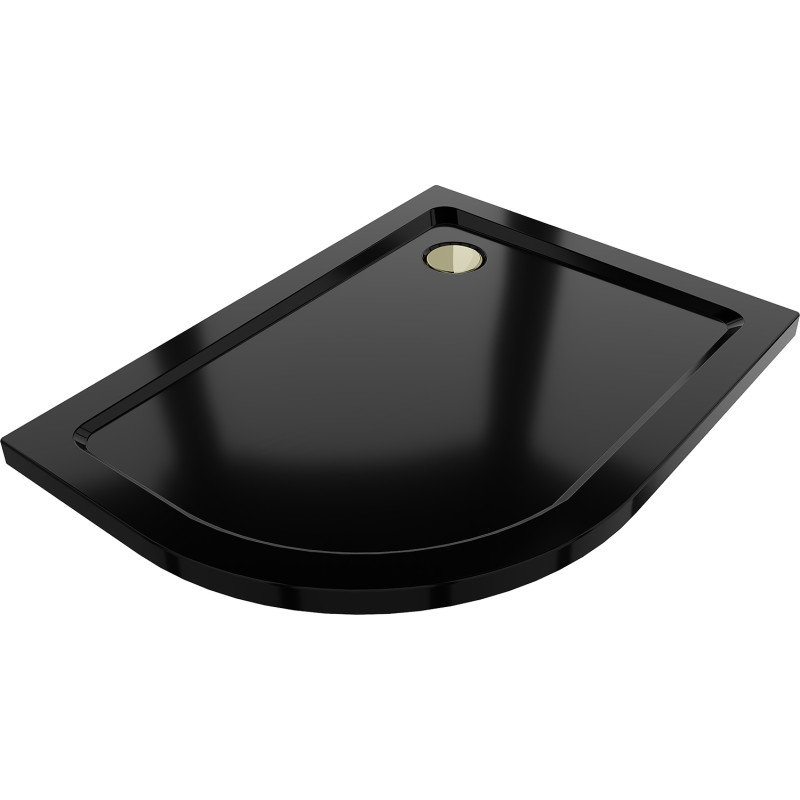 Mexen Flat semi-circular slim right shower tray 100 x 90 cm, black, gold siphon - 41709010P-G