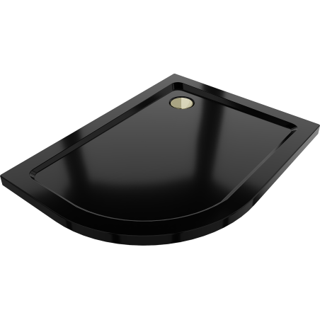 Mexen Flat semi-circular slim shower tray right 100 x 90 cm, black, siphon gold - 41709010P-G