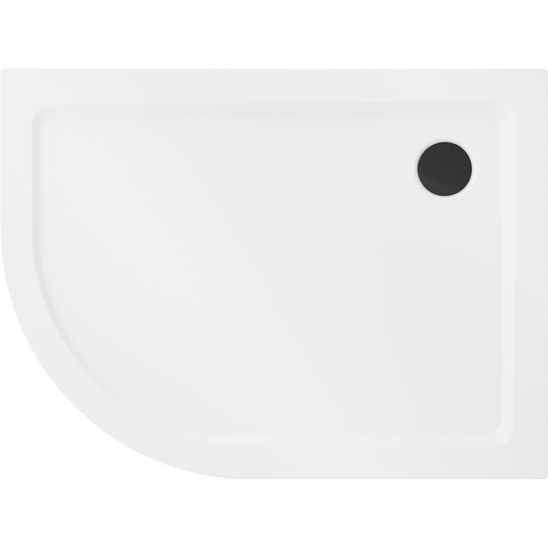 Mexen Flat semi-circular slim shower tray right 90 x 80 cm, white, black siphon - 41108090P-B