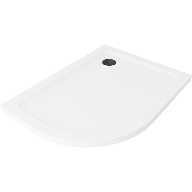 Mexen Flat semi-circular slim shower tray right 90 x 80 cm, white, black siphon - 41108090P-B