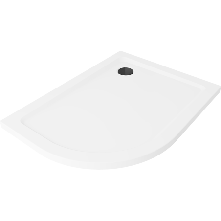Mexen Flat semi-circular right slim shower base 90 x 80 cm, white, black drain - 41108090P-B