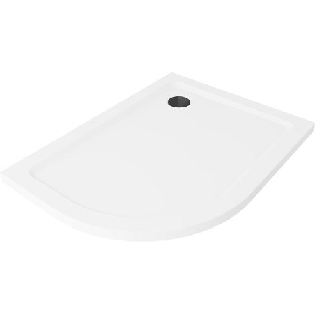 Mexen Flat semi-circle slim right shower tray 100 x 80 cm, white, black siphon - 41108010P-B
