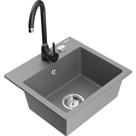 Mexen Milo 1-bowl granite sink with Telma kitchen tap, grey - 6505-71-670200-70