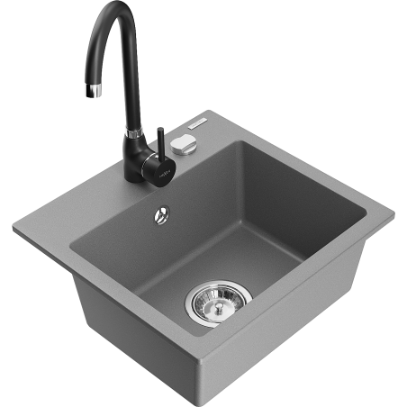 Mexen Milo 1-compartment granite sink with a kitchen mixer tap Telma, Grey - 6505-71-670200-70