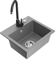 Mexen Milo 1-bowl granite sink with Telma kitchen faucet, gray - 6505-71-670200-70