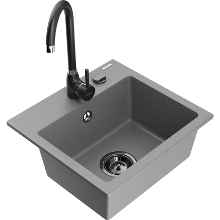 Mexen Milo 1-bowl granite sink with Telma kitchen tap, grey - 6505-71-670200-70-B