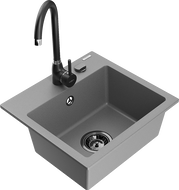 Mexen Milo 1-bowl granite sink with Telma kitchen faucet, gray - 6505-71-670200-70-B