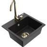 Mexen Milo granite sink 1-bowl with Telma kitchen tap, black/silver - 6505-73-670200-50