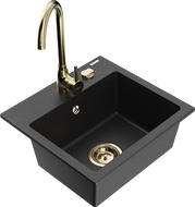 Mexen Milo granite sink 1-bowl with Telma kitchen tap, black/silver - 6505-73-670200-50